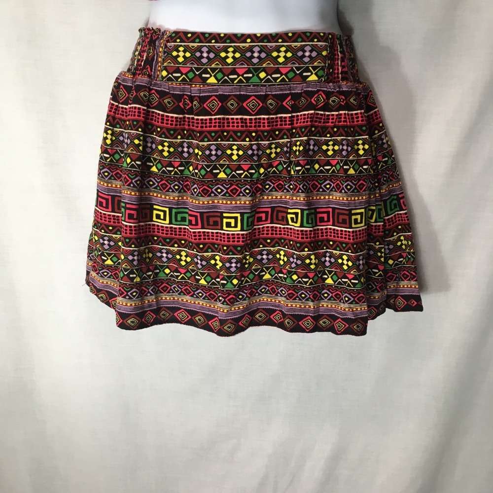 Geometric print bright colors lined rayon skirt